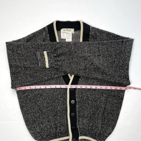 Vintage Sweater Lightning Bolt Patch Black Tan Grandpa Cardigan Size Small - Picture 4 of 12